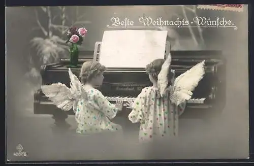 AK Zwei Weihnachtsengel spielen Klavier