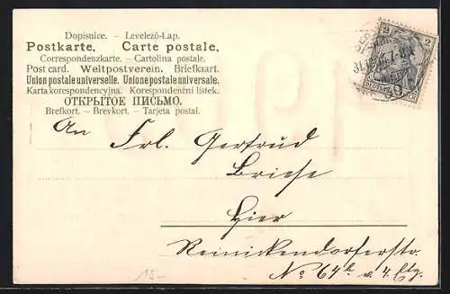 Präge-AK Neujahrsgruss, Kleeblätter und Jahreszahl 1905