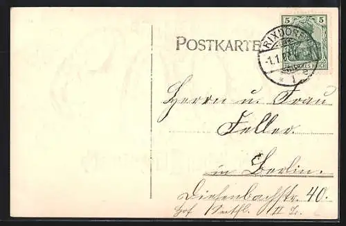 Präge-AK Goldene Jahreszahl 1909 mit Blumen-Girlanden
