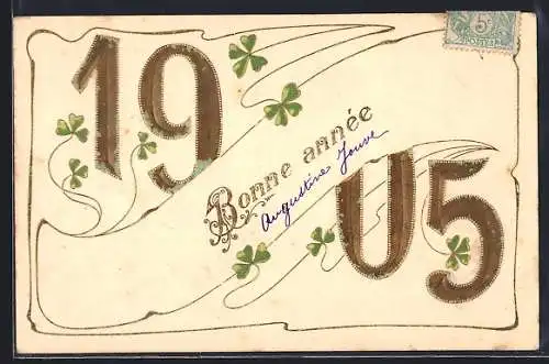 Präge-AK Goldene Jahreszahl 1905 mit Kleeblättern
