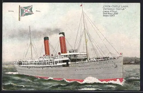 AK Passagierschiff Union-Castle Liner Armadale Castle schneidet durchs Wasser