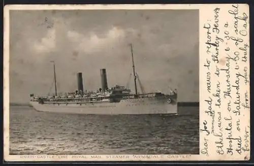 AK Passagierschiff RMS Armadale Castle auf See, Union-Castle Liner