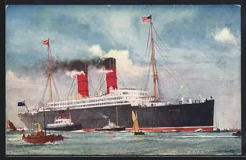 AK Passagierschiff RMS Caronia von Schleppern umgeben auf See, Cunard Liner