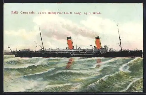 AK Passagierschiff RMS Campania bei rauem Wellengang