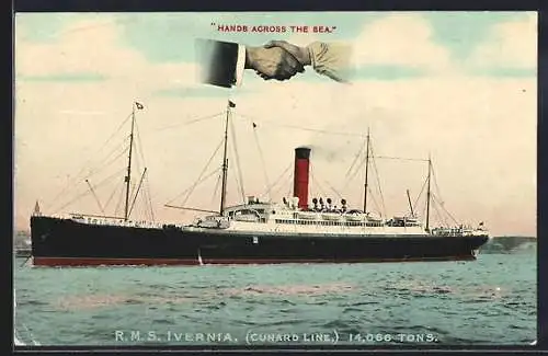 AK Passagierschiff RMS Ivernia vor der Küste vor Anker, Cunard Liner