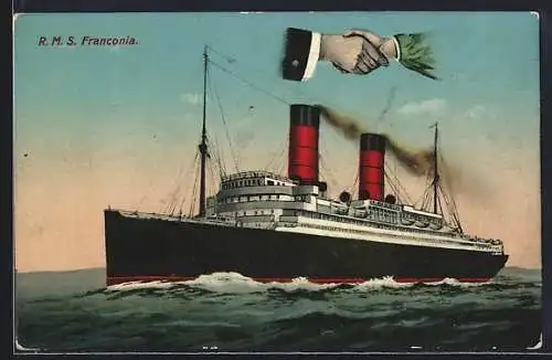 AK Passagierschiff RMS Franconia in voller Fahrt, Handreiche