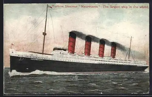 AK Passagierschiff Mauretania unter Volldampf auf hoher See