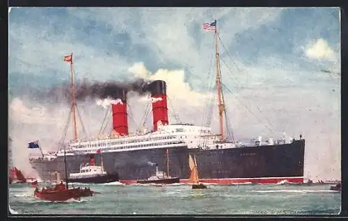 AK Passagierschiff RMS Caronia von Schleppern umgeben, Cunard Liner