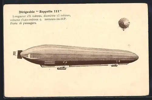 AK Dirigeable Zeppelin III, Longeur 135 metres