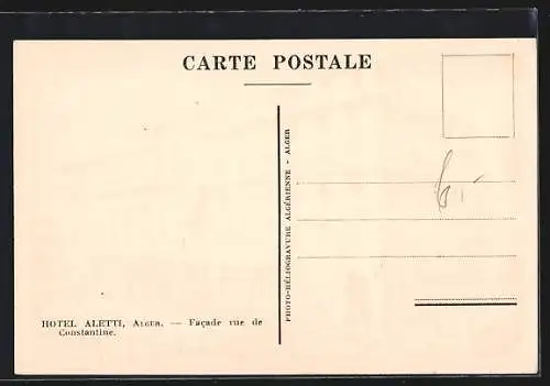 AK Alger, Hotel Aletti, Facade Rue de Constantine
