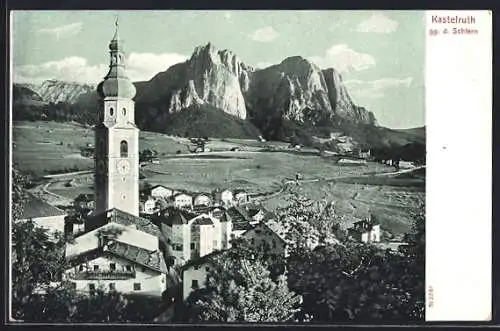 AK Kastelruth, Ortschaft mit Kirche und Schlern