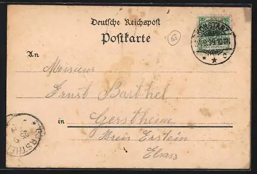 Lithographie Konstanz, Ortsansicht gegen Glärnisch, Fischer mit seinem Fang