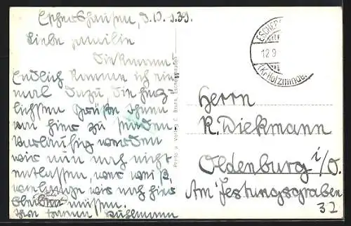 AK Eschershausen / Holzminden, Wilhelm Raabe-Schule mit Raabe-Denkmal