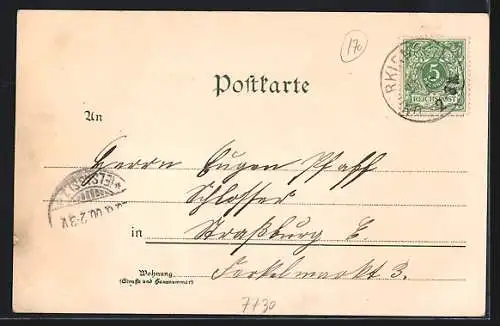 Lithographie Villingen / Baden, Reichspost und Amtsgebäude, Aussichtsturm, Romäus, altes Rathaus
