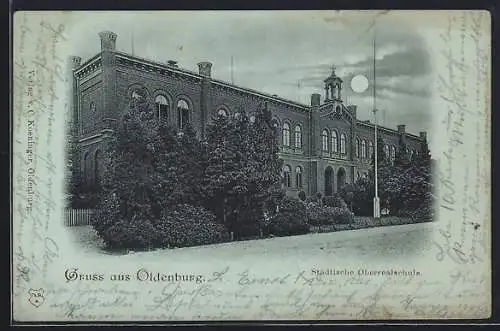 Mondschein-AK Oldenburg / O., Städtische Oberrealschule