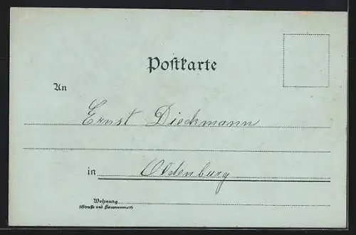Mondschein-Lithographie Oldenburg / O., Schlossgarten, Kirchhofslinde, Grossherzogl. Schloss und Stau