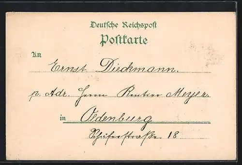 Lithographie Oldenburg / O., Schloss, Rathaus und Stau
