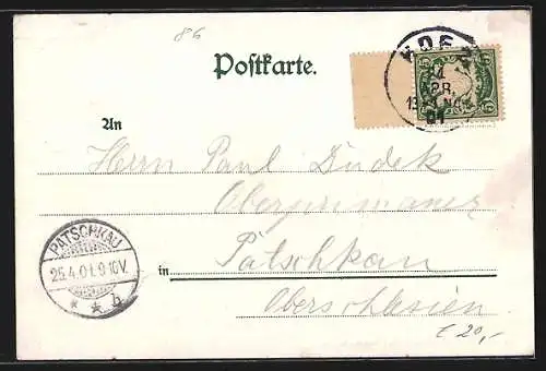 Lithographie Hof / Bayern, Teilansicht mit Saale-Partie