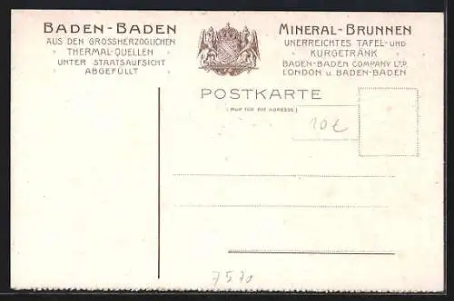 Passepartout-Lithographie Baden-Baden, Partie am Theater, Wappen
