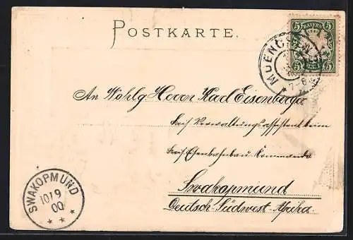 Passepartout-Lithographie München, Feldherrnhalle mit Theatinerkirche, Wappen