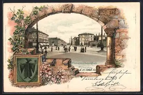 Passepartout-Lithographie München, Odeonsplatz und Ludwigstrasse, Wappen