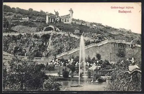 AK Budapest, Fontäne vor dem Aufgang zum Blocksberg