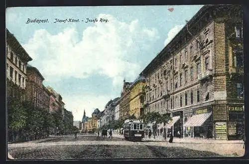 AK Budapest, Partie mit Strassenbahn auf dem Josefs Ring