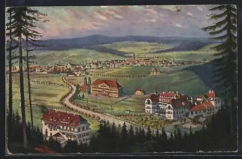 Künstler-AK Bad Dürrheim, Panorama-Ansicht mit Kurhaus