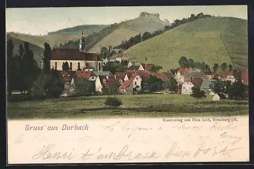AK Durbach, Gesamtansicht mit Kirche und Gebirge