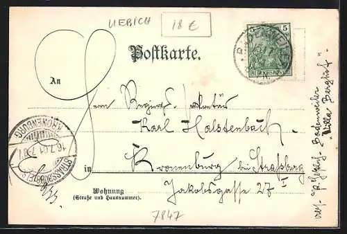 Lithographie Badenweiler, Blick zum Ort