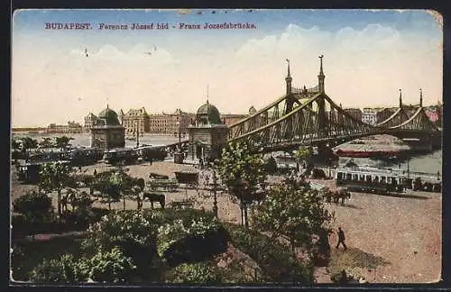 AK Budapest, Strassenbahn bei der Franz-Josefs-Brücke