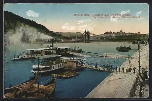 AK Budapest, Donauansicht mit der Elisabethbrücke
