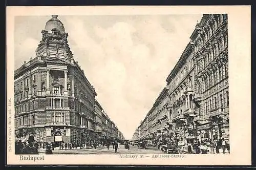AK Budapest, Andrássy-út, Geschäfte in der Andrássy-Strasse