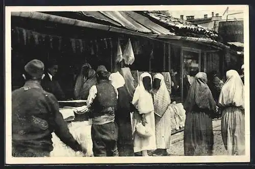 AK Sarajevo, Verschleierte Türkinnen am Verkaufsstand