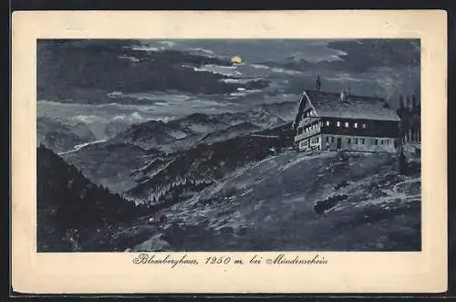 AK Wackersberg, das Blomberghaus bei Vollmond