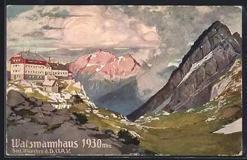 Künstler-AK Carl Moos: Watzmannhaus Sect. München, Panorama