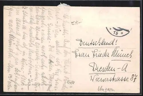 AK Budapest, Grand Hotel St. Gerhard, Strassenbahn unterwegs