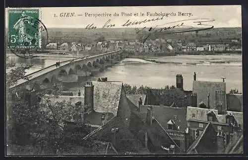 AK Gien, Perspective du Pont et le Faubourg du Berry