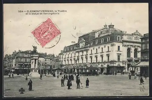 AK Clermont-Ferrand, le théâtre et la statue de Vercingétorix