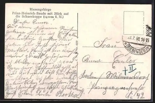AK Prinz-Heinrich-Baude /Riesengebirge, Blick auf die Schneekoppe