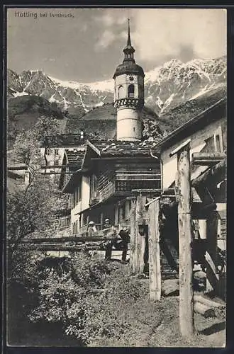 AK Hötting bei Innsbruck, Ortspartie mit Gebirgslandschaft