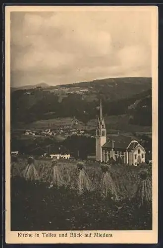 AK Telfes, Blick auf die Kirche und weiter bis auf Mieders