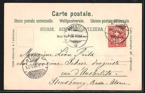 Lithographie Mann und Frau aus dem Appenzeller Land in Trachten