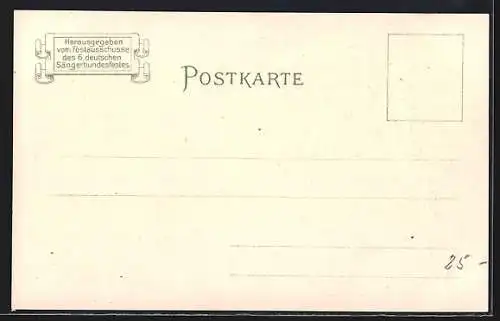 Lithographie Graz, 6. Deutsches Sängerbundesfest, Hauptplatz, Erzherzog Johann-Denkmal