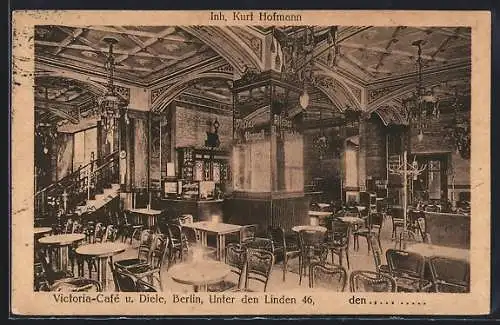 AK Berlin, Victoria-Cafe K. Hofmann, Unter den Linden 46, Innenansicht
