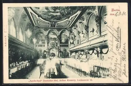 AK Berlin-Kreuzberg, Hotel Deutscher Hof, Apollo-Saal, Luckauerstrasse 15