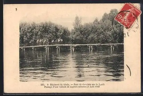 AK 6. Régiment du Génie, Pont de chevalets sur le Louet, Passage d`une voiture de sapeurs-mineurs