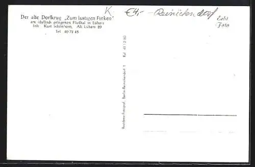 AK Lübars, Gasthaus Zum lustigen Finken, Inh. Kurt Schönborn