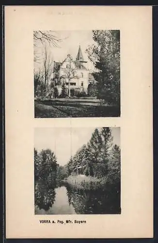 AK Vorra / Pegnitz, Villa mit Garten, Blick auf die Pegnitz