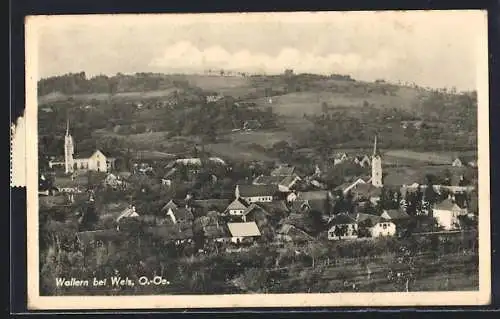 AK Wallern bei Wels, Ortsansicht vom Berg aus